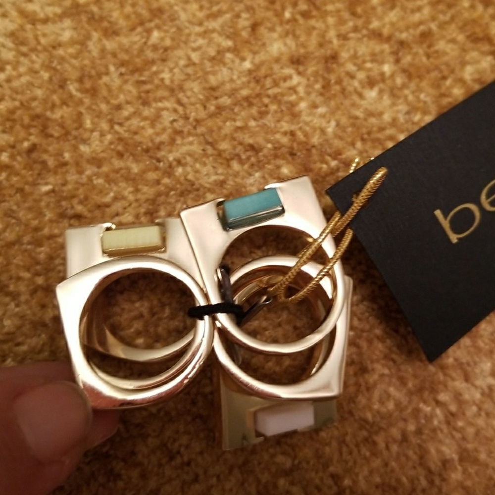Nwt Bebe Gold Stackable Gold & Stone Rings Size6/7 - Picture 2 of 4